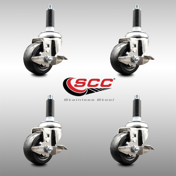 Service Caster 3.5 Inch 316SS Soft Rubber Swivel 3/4 Inch Expanding Stem Caster Set Brake SCC SCC-SS316EX20S3514-SRS-TLB-34-4 - main